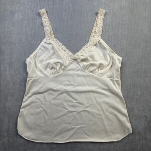 Shadowline Vintage Ivory Lace Trim Camisole Top Size 38‎ Cream Nylon 22014
